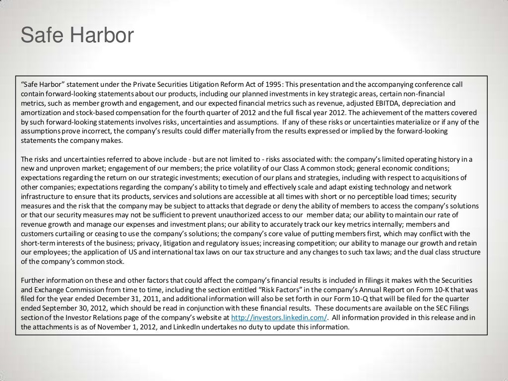 Safe Harbor “Safe Harbor” statement