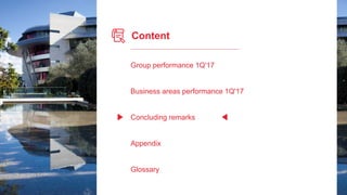 Content
Group performance 1Q'17
Business areas performance 1Q'17
Concluding remarks
Appendix
Glossary
 