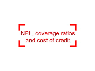 NPL, coverage ratios
and cost of credit
 