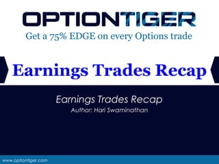 www.optiontiger.com
Get a 75% EDGE on every Options trade
Earnings Trades Recap
Author: Hari Swaminathan
Earnings Trades Recap
 