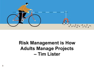 Programmatic and Technical
Compliance Measures of Risk
9
¨  Key Performance Parameters (KPPs) – represent a critical subset of
the performance parameters so significant that failure to meet the
threshold value of performance can be cause for the concept or
system selected to be reevaluated or the project to be reassessed or
terminated.
¨  Measures of Effectiveness (MOEs) – operational measures of
success closely related to the achievements of the mission or
operational objectives evaluated in the intended operational
environment, under a specific set of conditions (i.e., how well the
solution achieves the intended purpose).
¨  Measures of Performance (MOPs) – characterize physical or
functional attributes relating to the system operation, measured or
estimated under specified testing and/or operational environment
conditions.
¨  Technical Performance Measures (TPMs) – measure attributes that
determine how well a system or system element is satisfying or
expected to satisfy a technical requirement or goal.
Communicate
Identify
Plan
Track
Control
Analyze
 