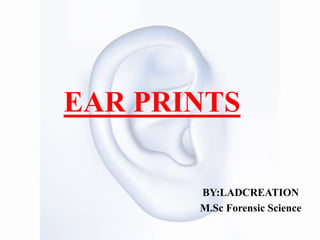 EAR PRINTS
BY:LADCREATION
M.Sc Forensic Science
 