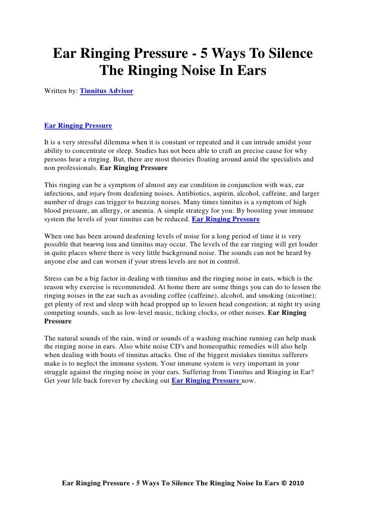 Ear Ringing Pressure 5 Ways To Silence The Ringing Noise In Ears