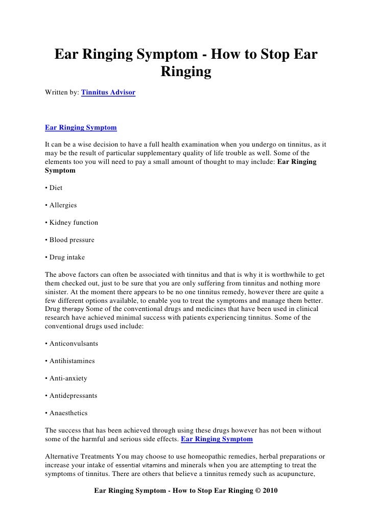 Ear ringing symptom how to stop ear ringing