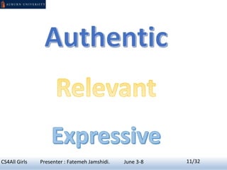 11CS4All Girls Presenter : Fatemeh Jamshidi. June 3-8 11/32
 