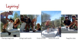 Layering!
Placing a bag/tube Filling it with earth Finish a circle Stamp the circle Twag the sides
 