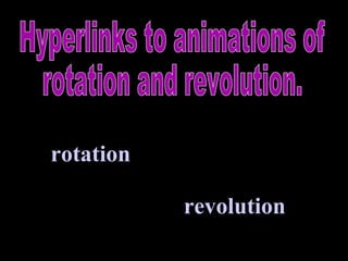 rotation revolution Hyperlinks to animations of rotation and revolution. 