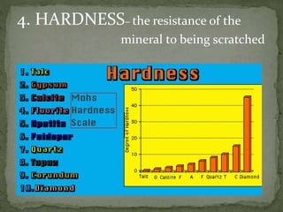 4. HARDNESS– the resistance of the
mineral to being scratched
 