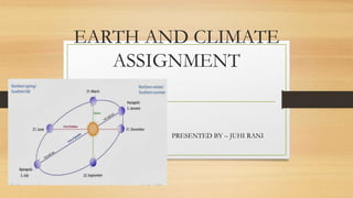 EARTH AND CLIMATE
ASSIGNMENT
PRESENTED BY – JUHI RANI
 