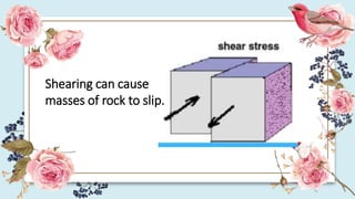 Shearing can cause
masses of rock to slip.
 