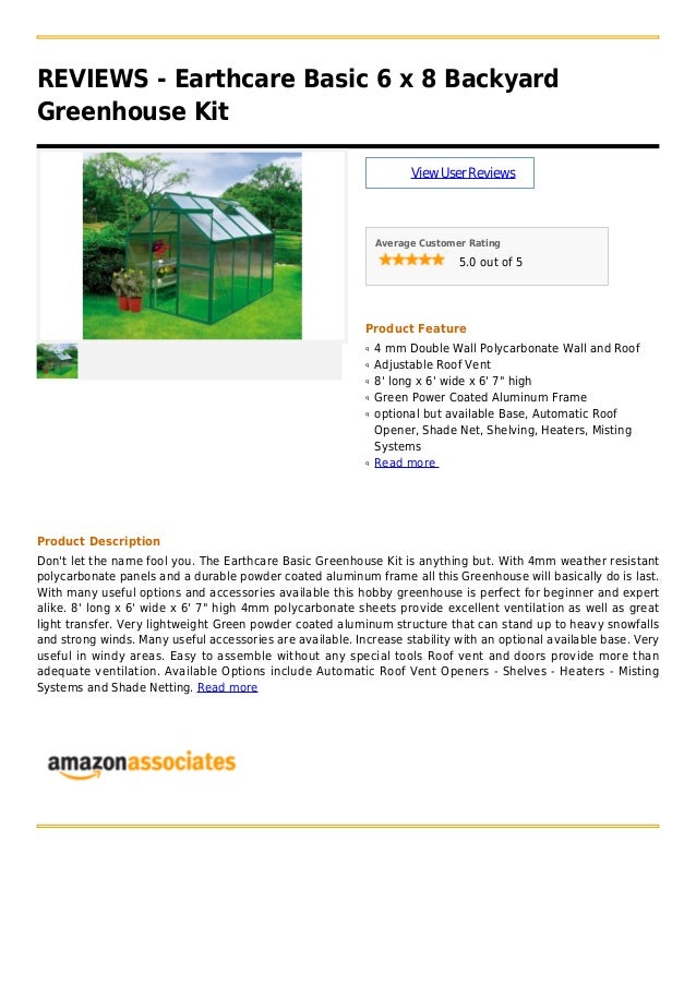 Earthcare Basic 6 X 8 Backyard Greenhouse Kit