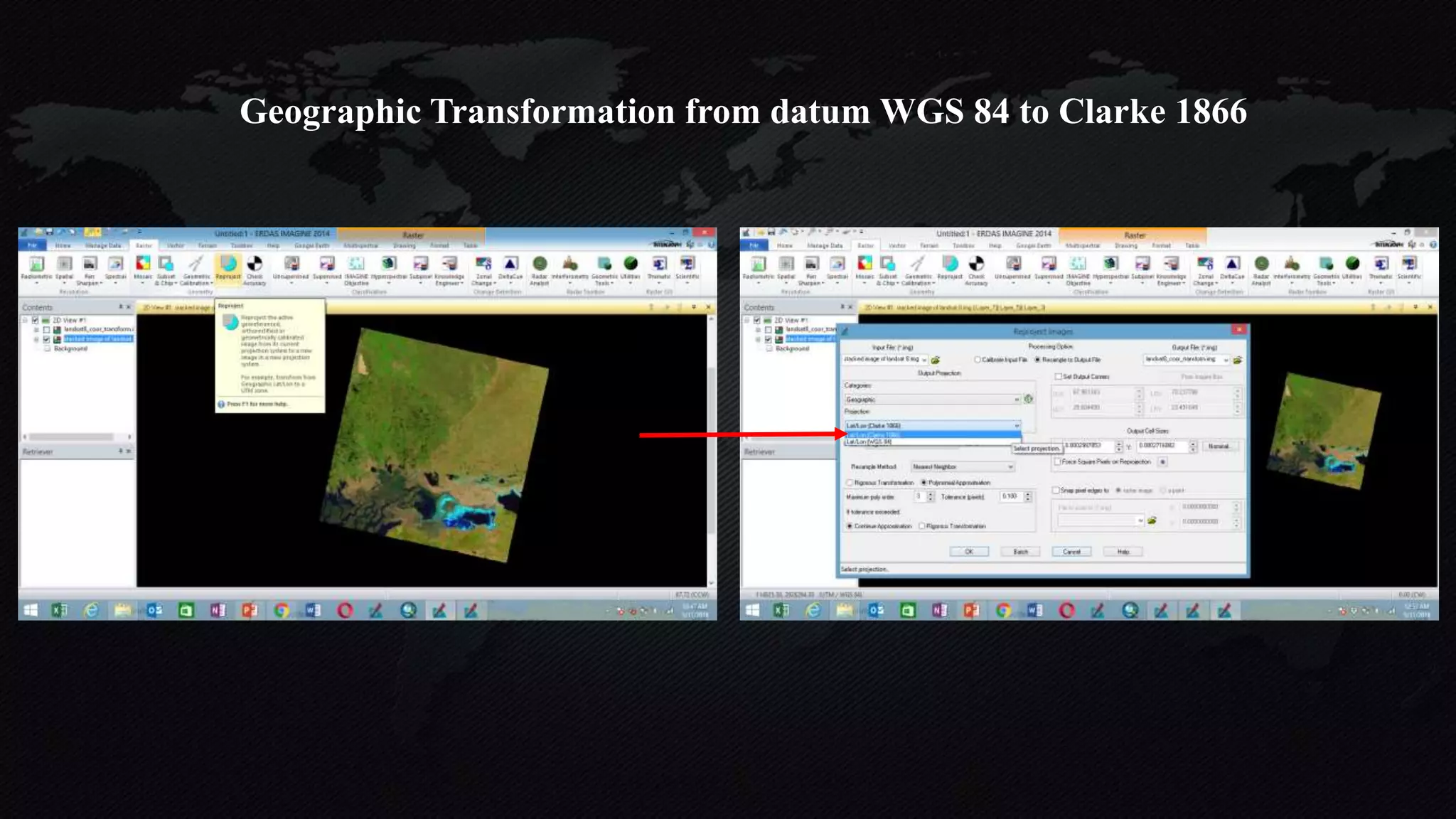 Geographic Transformation from datum WGS 84 to Clarke 1866
 