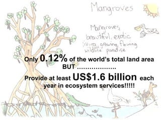 Only 0.12% of the world’s total land area
BUT ……………….
Provide at least US$1.6 billion each
year in ecosystem services!!!!!

 