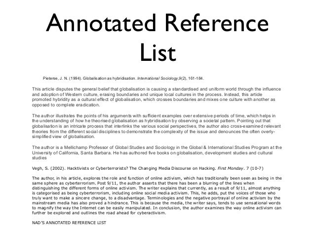 annotated reference list This week, you will create an annotated references page, including six sources for your report include a minimum of three traditional sources (books, newspapers. annotated reference list This week, you will create an annotated references page, including six sources for your report include a minimum of three traditional sources (books, newspapers.