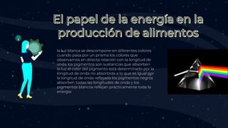 la luz blanca se descompone en diferentes colores
cuando pasa por un prisma los colores que
observamos en directa relación con la longitud de
onda los pigmentos son sustancias que absorben
la luz el color del pigmento está determinado por la
longitud de onda no absorbida a lo que es igual por
la longitud de onda reflejada los pigmentos negros
absorben todas las longitudes de onda y los
pigmentos blancos reflejan prácticamente toda la
energía
 