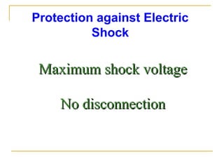Protection against Electric
Shock
Maximum shock voltageMaximum shock voltage
No disconnectionNo disconnection
 