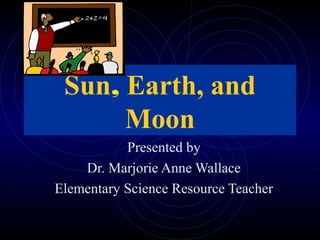 Sun, Earth, and
Moon
Presented by
Dr. Marjorie Anne Wallace
Elementary Science Resource Teacher

 
