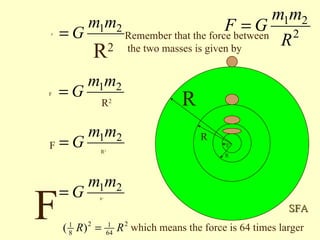 R R R R Remember that the force between the two masses is given by SFA R 2 F R 2 F R 2 F R 2 F which means the force is 64 times larger 