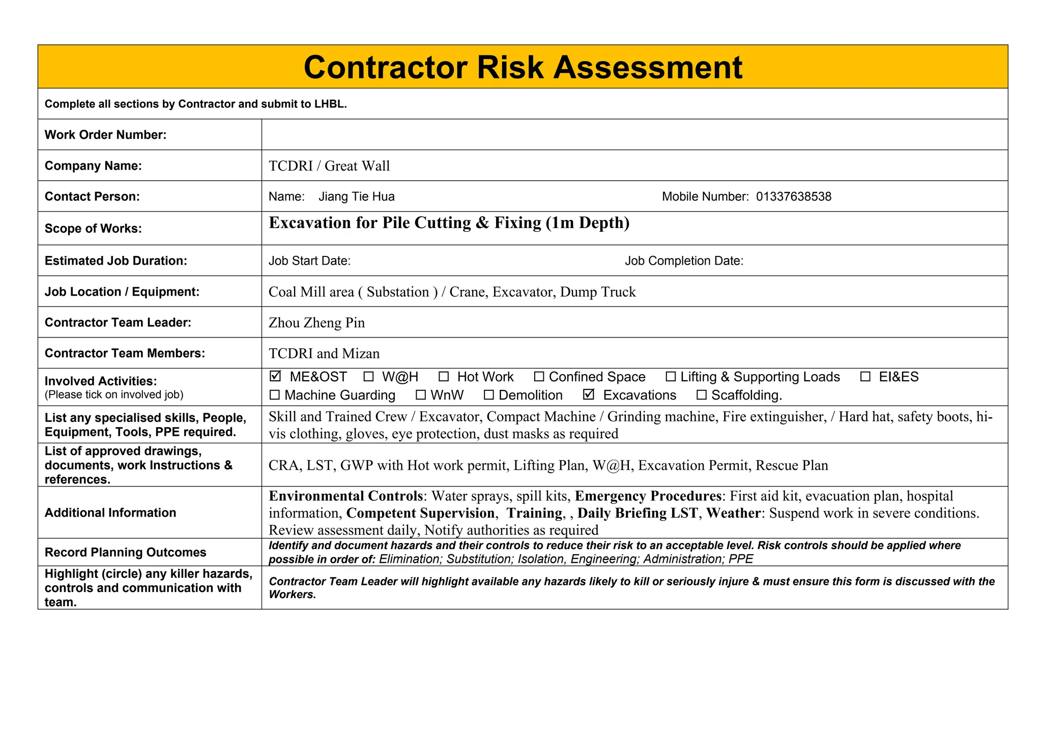 Earth Moving Work Risk assessment of constriction site .doc