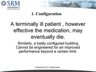 1. Configuration

A terminally ill patient , however
effective the medication, may
eventually die.
Similarly, a badly configured building
Cannot be engineered for an improved
performance beyond a certain limit.

Prepared by CT.Lakshmanan

 
