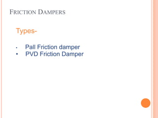 FRICTION DAMPERS
Types-
• Pall Friction damper
• PVD Friction Damper
 
