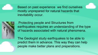 EarthquakePreparedness
• AT HOME BEFORE AN EARTHQUAKE
• INDOOR DURING AN EARTHQUAKE
• OUTDOOR DURING AN EARTHQUAKE
• AFTER...