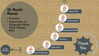 Samar Pratap singh
Sanjay Kumar
Shiva Ram
Shivansh Dutt Shukla
Shivansh Jaiswal
ShouryaVijay
Dr Roohi
Rawat
• Professor
• Department of
Geography Mahila
MahaVidyalaya,
BHU
Thank
You
Group
Members
 