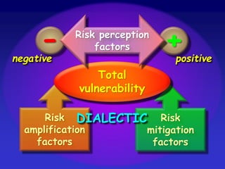 Risk
amplification
factors
Risk
mitigation
factors
Total
vulnerability
Risk perception
factors- +positivenegative
DIALECTIC
 