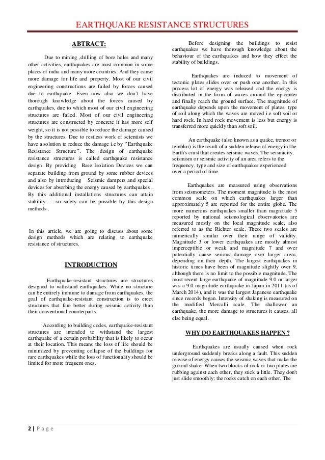 Essay on earth quake