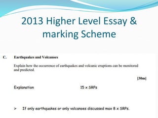 2013 Higher Level Essay &
marking Scheme
 