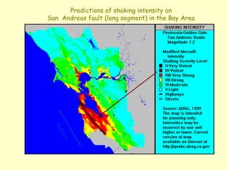 Predictions of shaking intensity on
San Andreas fault (long segment) in the Bay Area
 