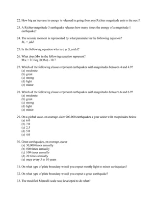 Test Earthquakes.pdf questions on earthquake | PDF