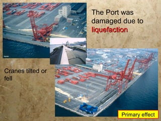 The Port was
damaged due to
liquefactionliquefaction
Cranes tilted or
fell
Primary effect
`
 