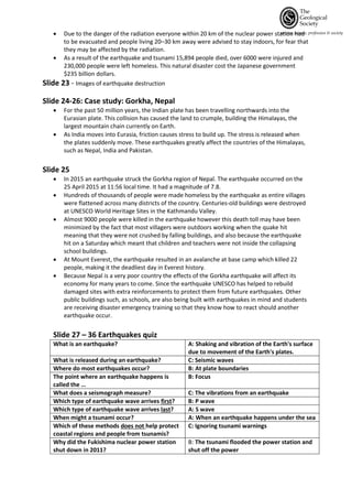 Earthquakes Presentation Teachers Notes Pdf
