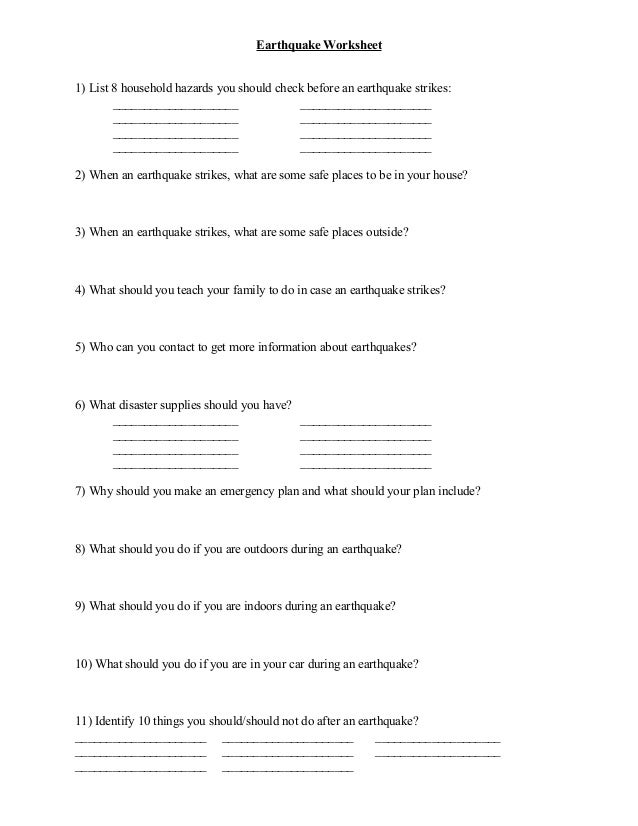 Printables Earthquake Worksheet earthquake worksheet worksheet1 list 8 household hazards you should check before an strikes