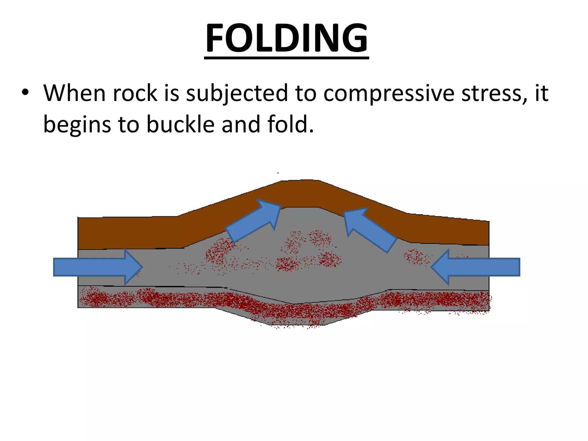 FOLDING
• When rock is subjected to compressive stress, it
begins to buckle and fold.
 