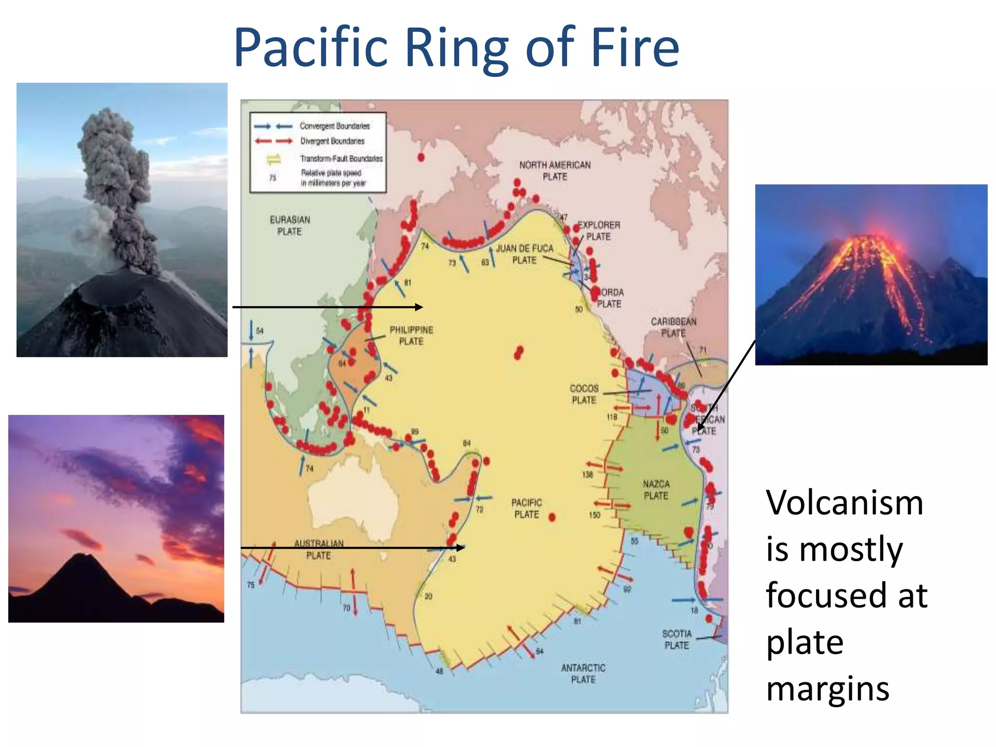 Volcanism
is mostly
focused at
plate
margins
Pacific Ring of Fire
 