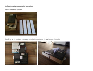 Seafloor Spreading Demonstration Instructions
Step 1. Prepare the materials.
Step 2. Set up the book and insert paper strips back to back along the gap between the books.
300
 