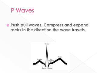    Push pull waves. Compress and expand
    rocks in the direction the wave travels.
 
