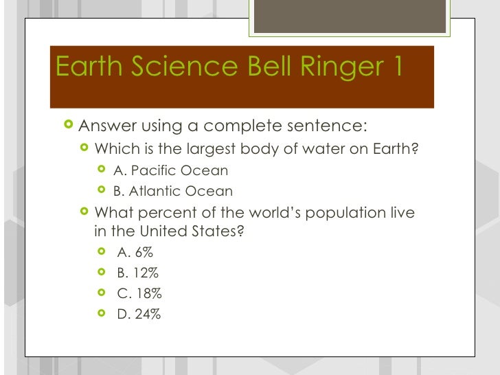 Earth science bell ringers week 1