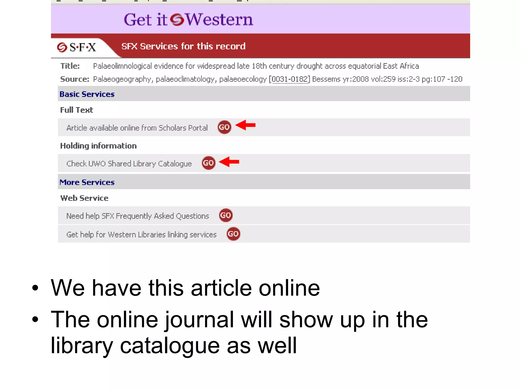 We have this article online The online journal will show up in the library catalogue as well 
