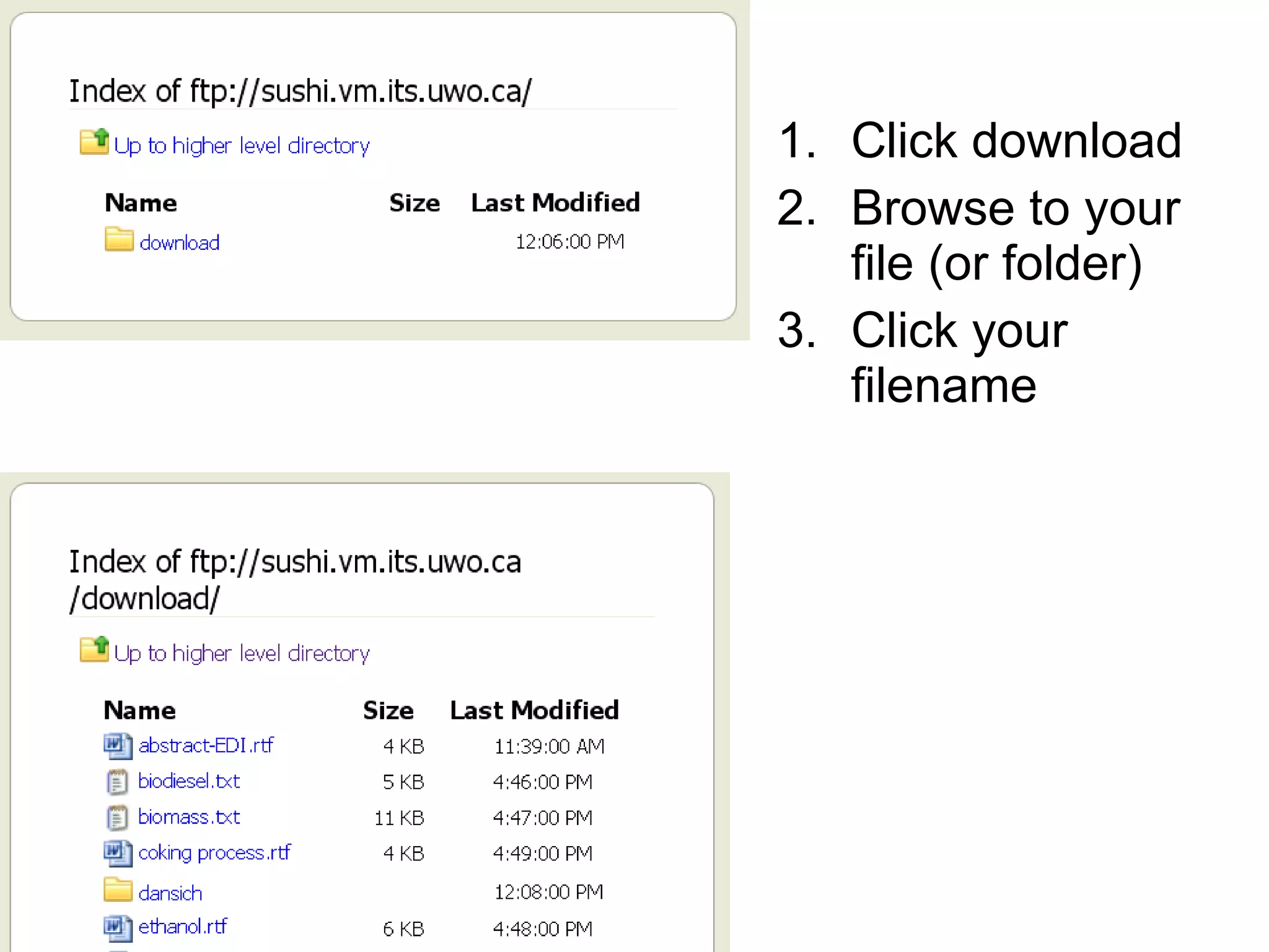 Click download Browse to your file (or folder) Click your filename 