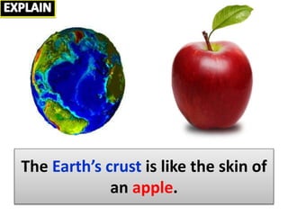 The Earth’s crust is like the skin of
an apple.
 