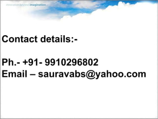 Contact details:-  Ph.- +91- 9910296802 Email – sauravabs@yahoo.com 