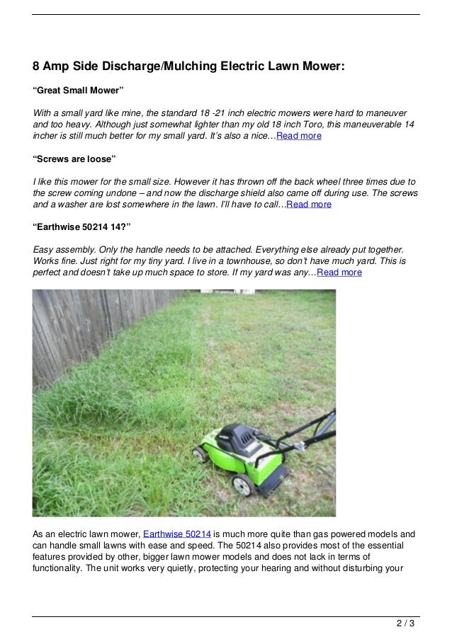 Earthwise 50214 14Inch 8 Amp Side Discharge/Mulching Electric Lawn Mower Review