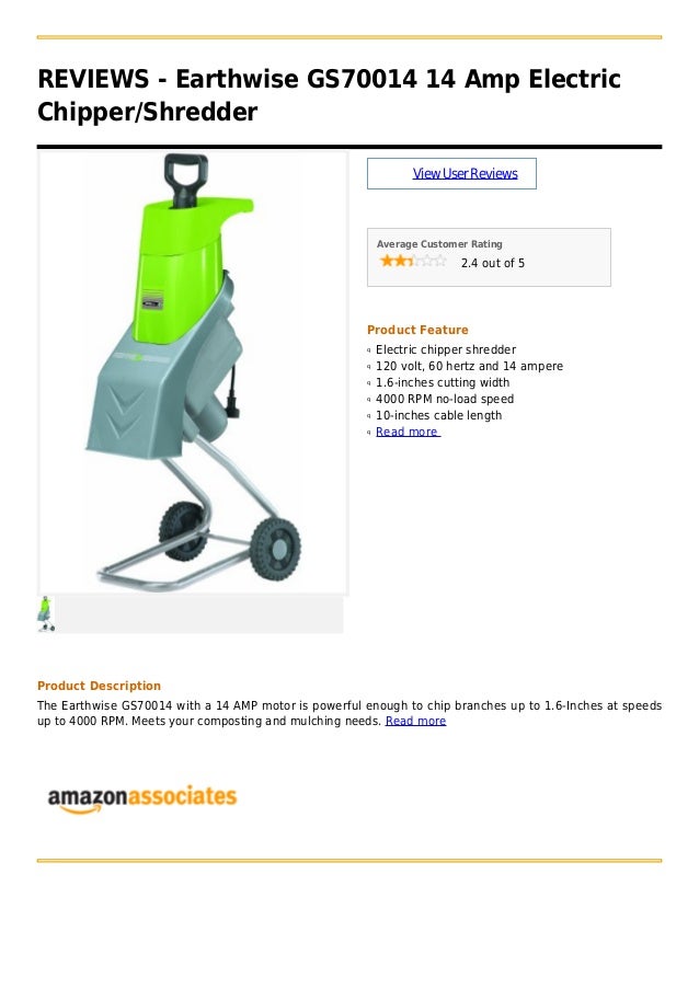Earthwise gs70014 14 amp electric chipper shredder