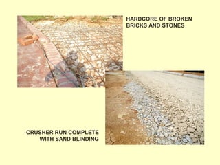 CRUSHER RUN COMPLETE
WITH SAND BLINDING
HARDCORE OF BROKEN
BRICKS AND STONES
 