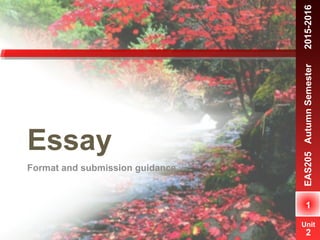 Unit
1
Unit
1
Essay
Format and submission guidance
1
EAS205AutumnSemester　2015-2016
Unit
2
 