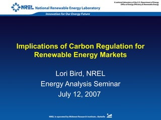 Implications of Carbon Regulation for Renewable Energy Markets Lori Bird, NREL Energy Analysis Seminar July 12, 2007  