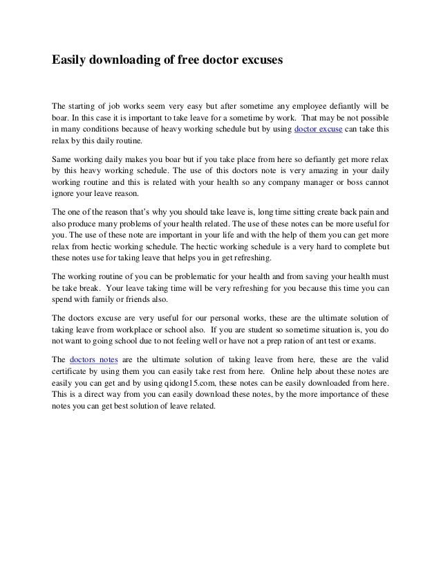easily downloading of free doctor excuses easy doctors note